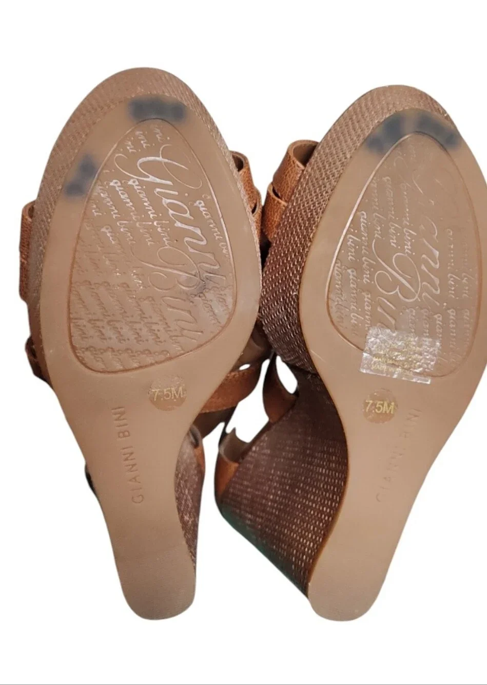 Gianni Bini Brown Leather Crisscross Strappy Platform Wedges 7.5